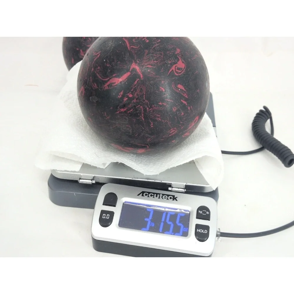 3 VTG Manhattan Rubber Duckpin Bowling Ball 4 Lb Red Black Splatter Marbled